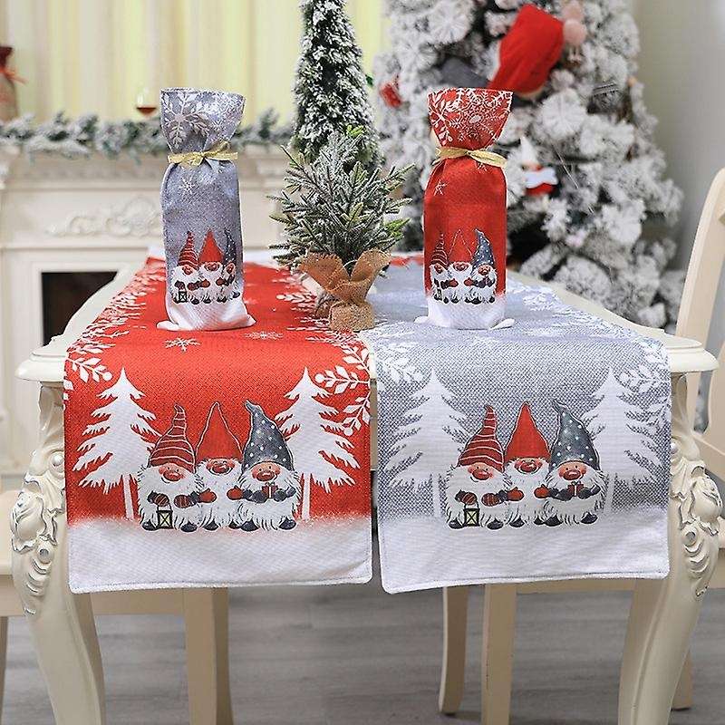 1pcs Christmas Table Runner Santa Claus and Snowflake Decorative Grey