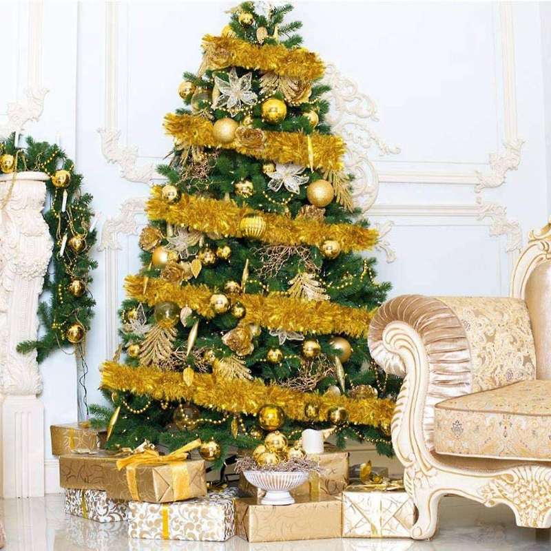 Gold Tinsel Garland Star Ribbon for Christmas Tree Decorations 10pcs