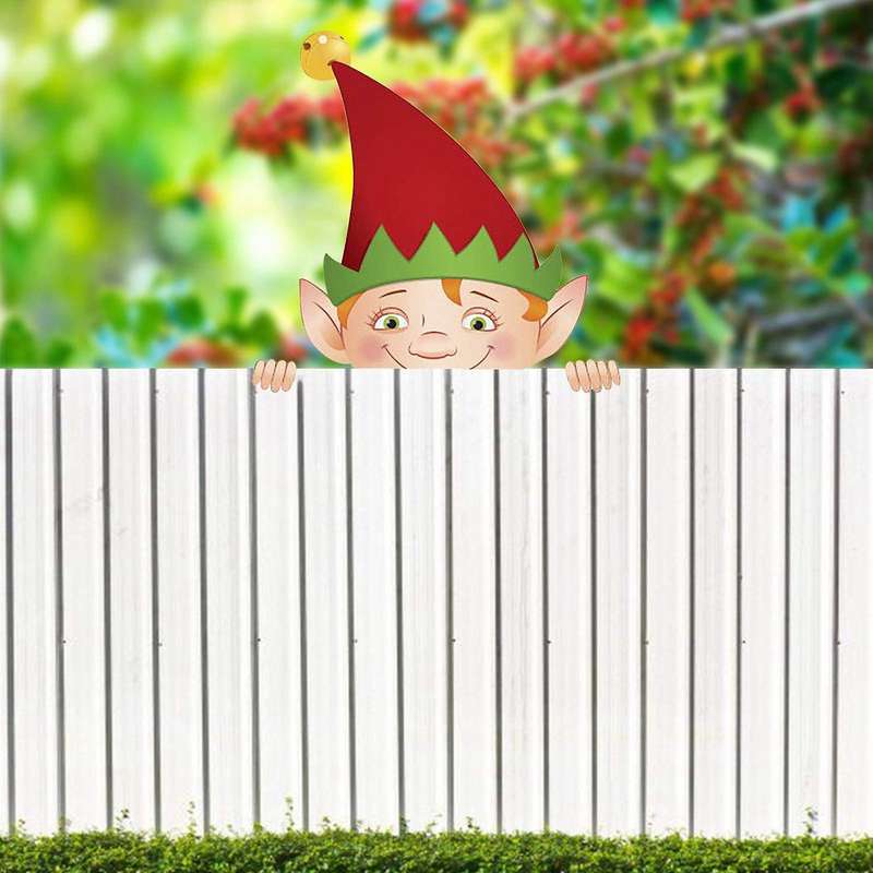 Christmas Themed Fence Peeker Decoration Garden Peeker Elf B