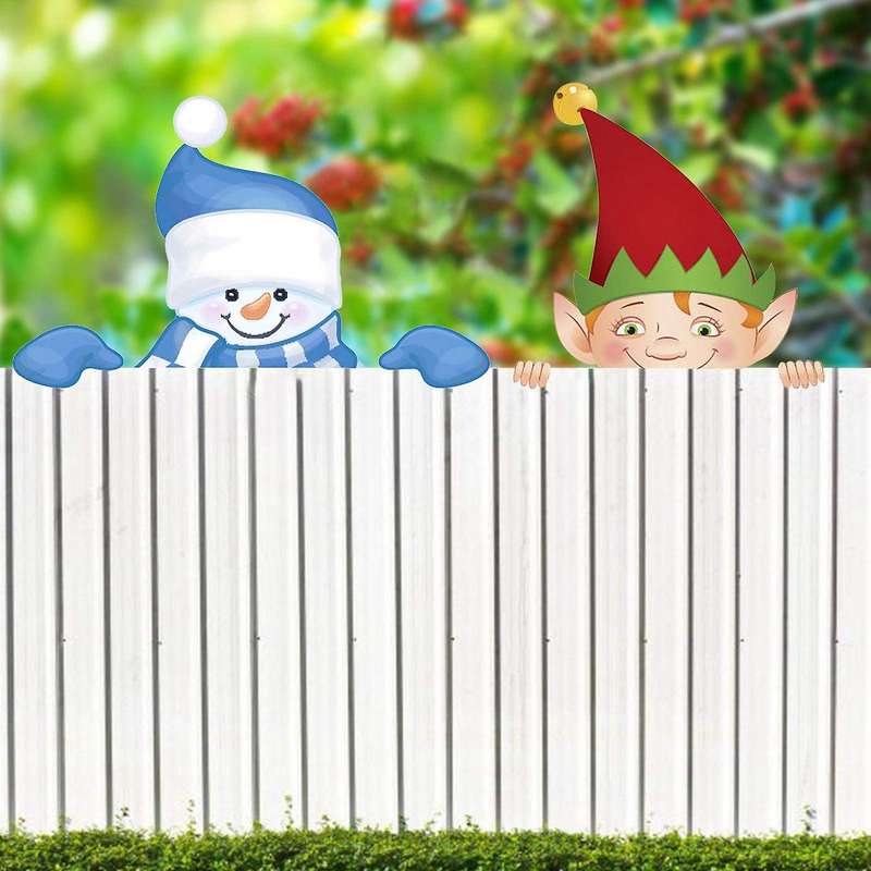 Christmas Themed Fence Peeker Decoration Garden Peeker Elf B