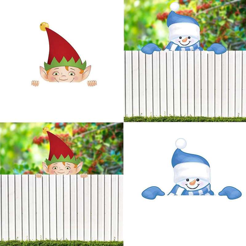 Christmas Themed Fence Peeker Decoration Garden Peeker Elf B