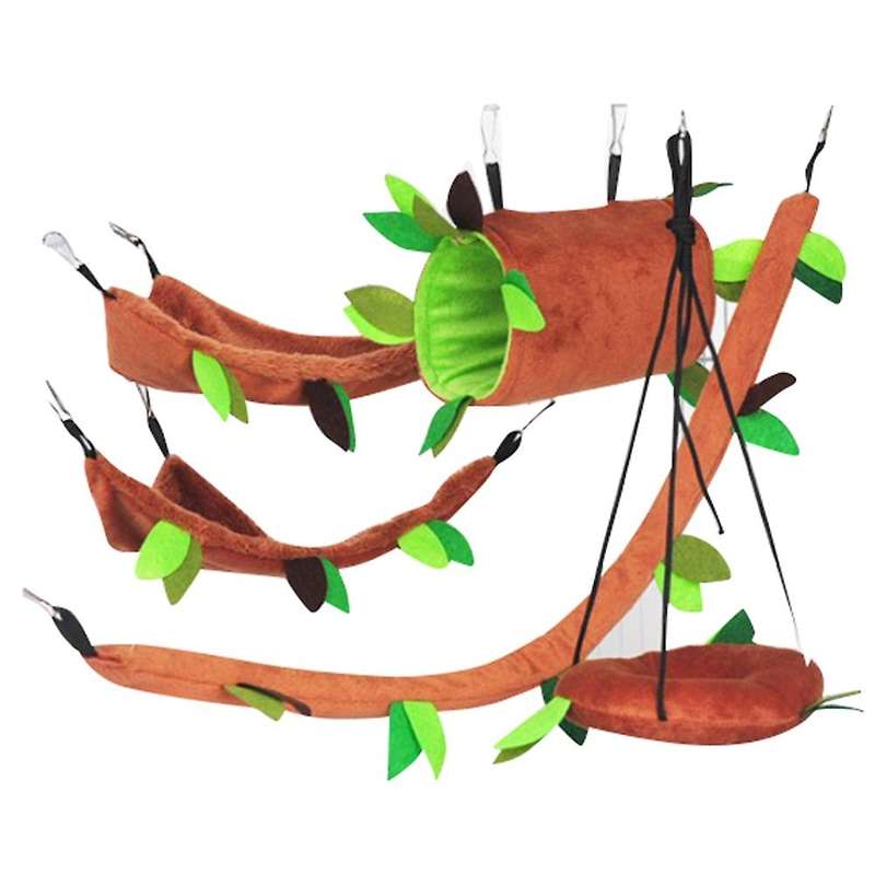 5pcs Leaf Wood Design Small Animal Hammock Channel Ropeway Swing