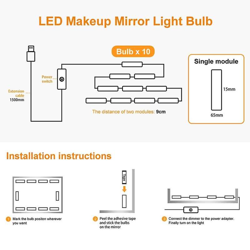 Led Makeup Mirror Lights White for Home Decoration Wall Lamp