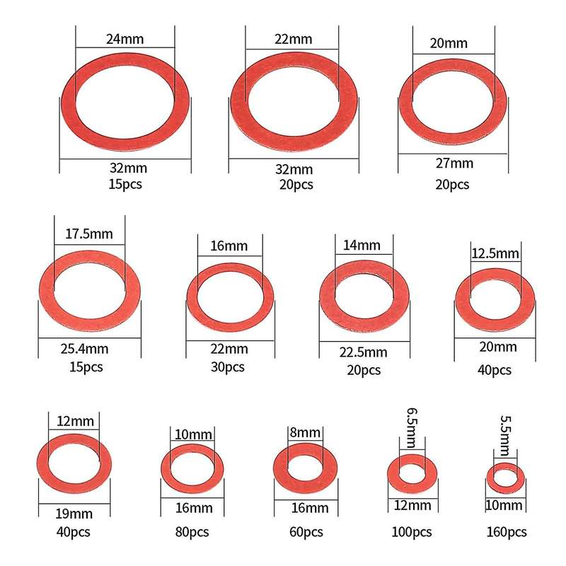600pcs Washer Assorted Kit 12 Size Flat Ring Seal Assortment Kit