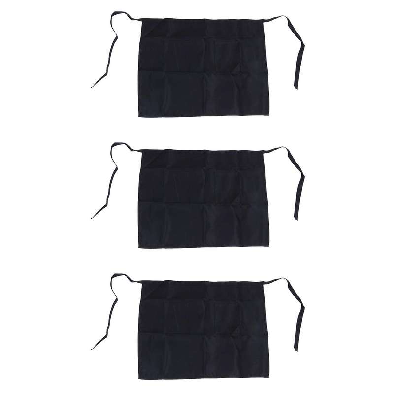 3x Black Half Apron Ladies Mens Chefs Waiter with 2 Pockets