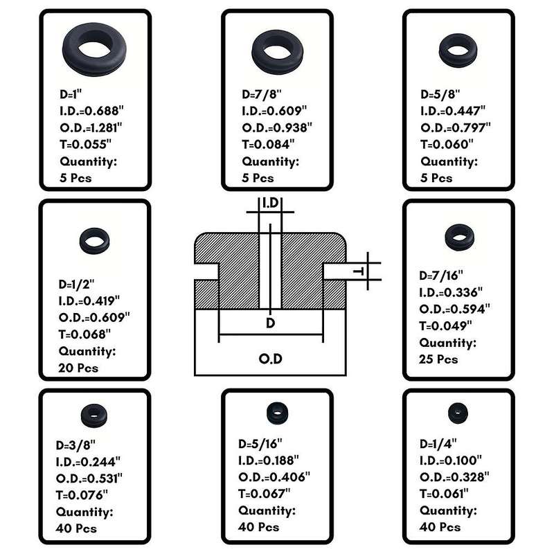 180 Rubber Grommet Kits In 8 Sizes-rubber Wire Loops, for Wiring