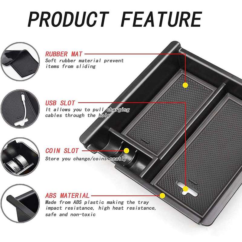 Car Center Console Organizer Tray for Toyota Tacoma 2016-2021, Black