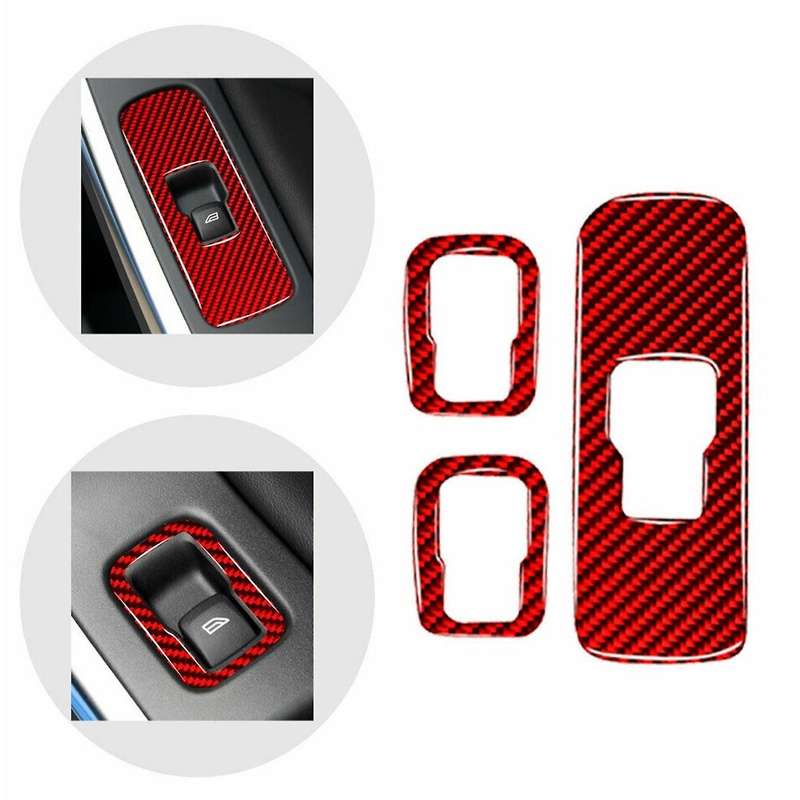Carbon Fiber Red Interior Window Lift Button Cover for Volvo V60 S60