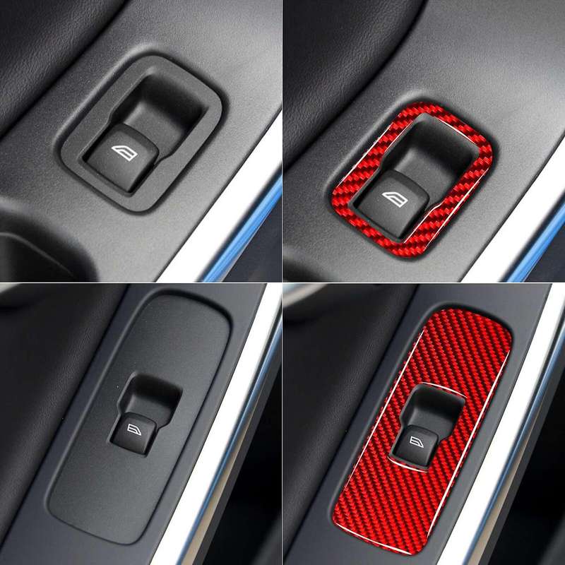 Carbon Fiber Red Interior Window Lift Button Cover for Volvo V60 S60