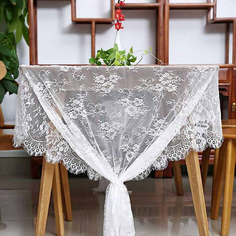White Lace Rectangular Tablecloth, Embroidery Rustic Dining Table