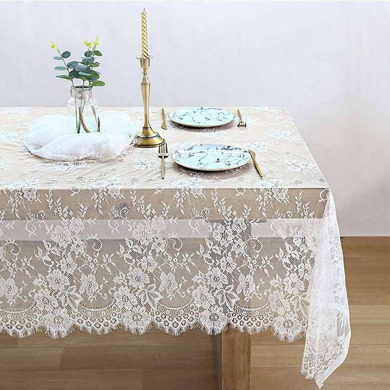 White Lace Rectangular Tablecloth, Embroidery Rustic Dining Table