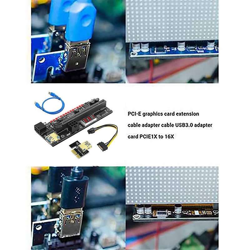 1 Pcs Pcie Riser Extension Card with 3.3v Digital Led for Btc Mining