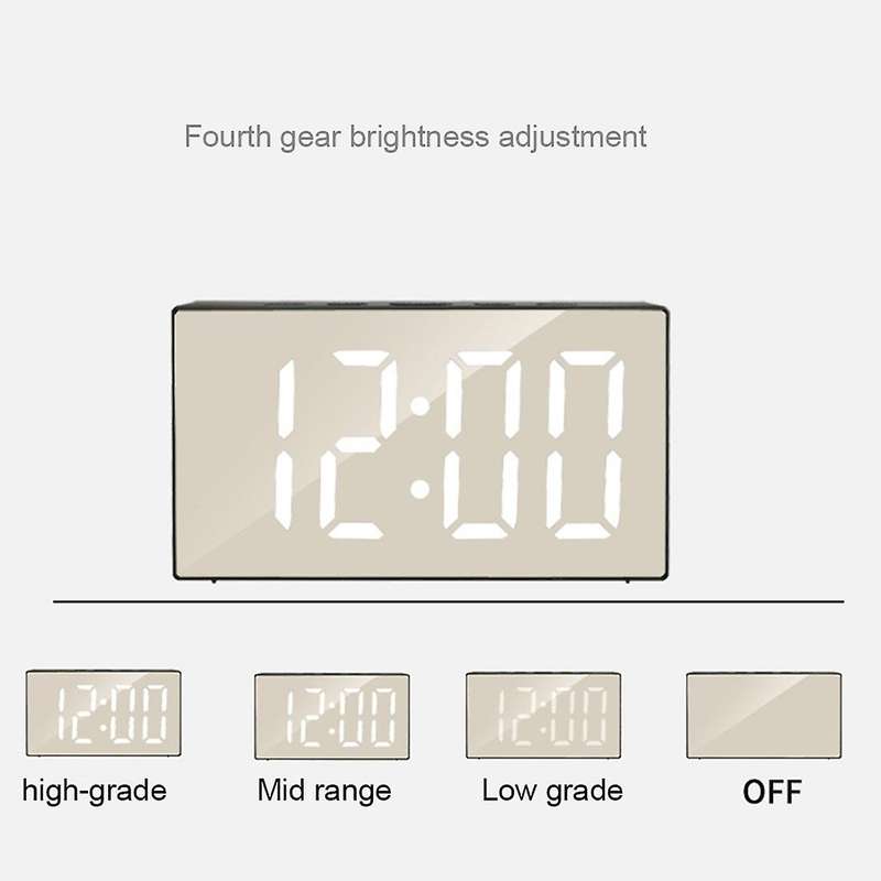 Led Mirror Alarm Clock Digital Snooze Clock Home Decoration White