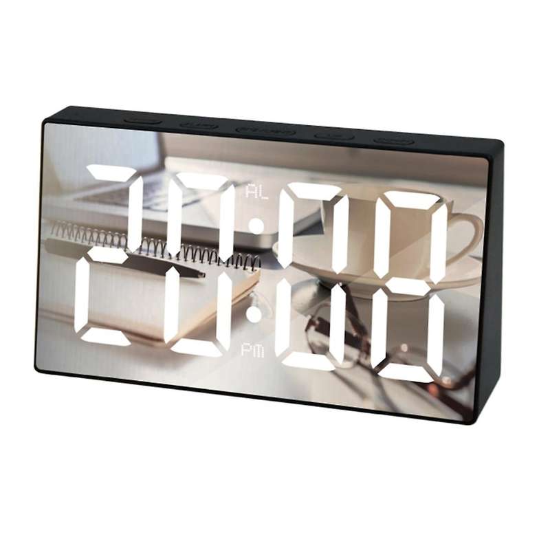 Led Mirror Alarm Clock Digital Snooze Clock Home Decoration White