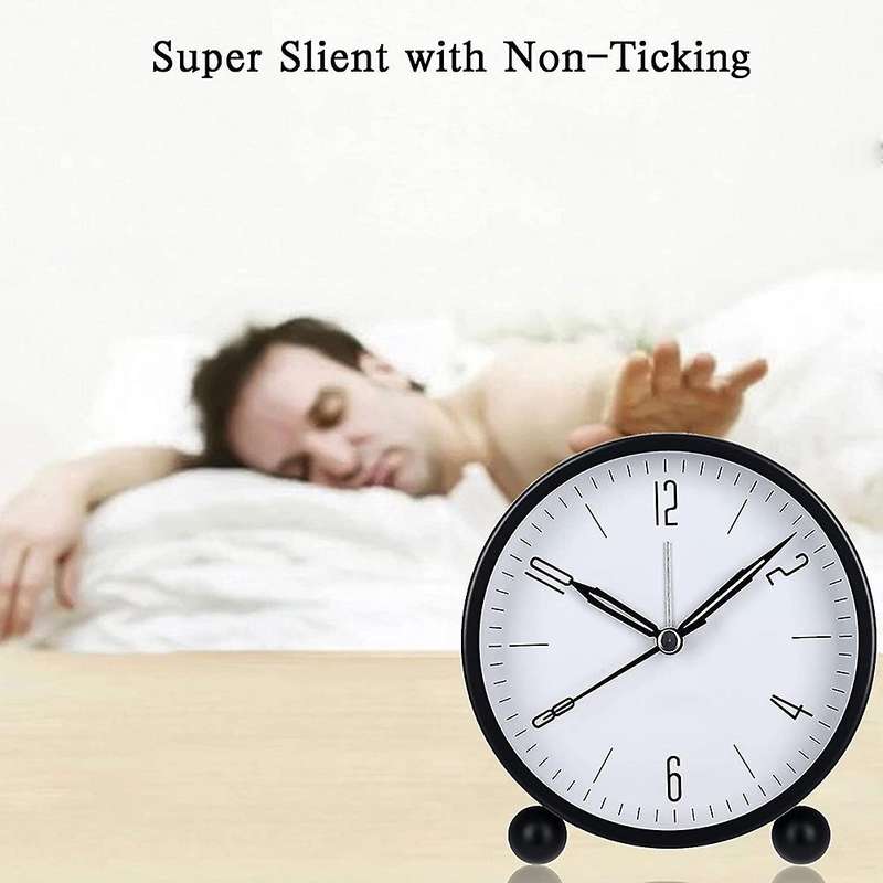 Analog Alarm Clock, 4inch Round Alarm Clock Non Ticking, Super Silent