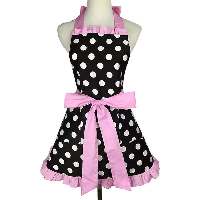 Retro Kitchen Aprons for Woman Girl Cotton Polka Dot Cooking Pink