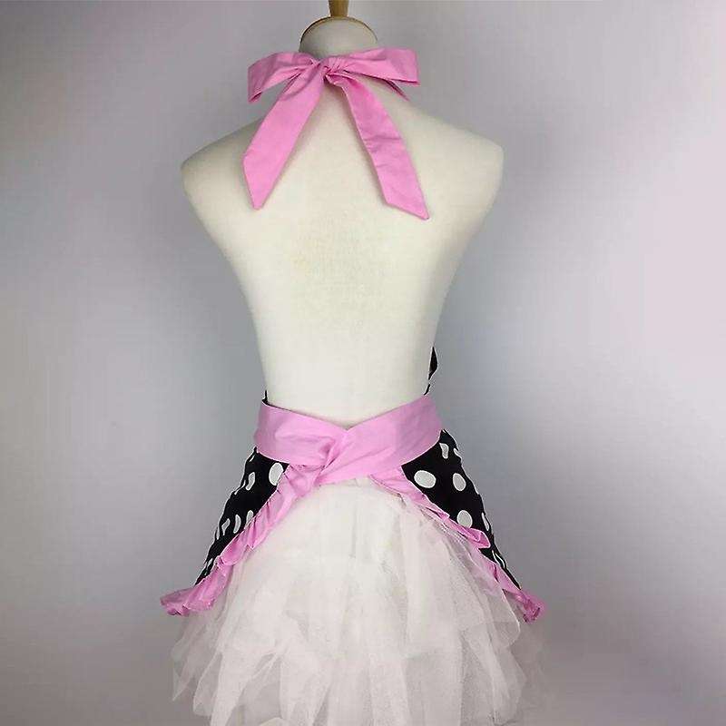 Retro Kitchen Aprons for Woman Girl Cotton Polka Dot Cooking Pink