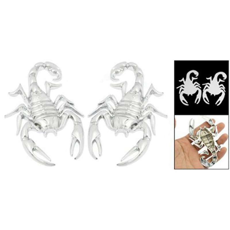 4 Pcs Car Decorative Metal Scorpion Shape Badge Sticker Silver Tone