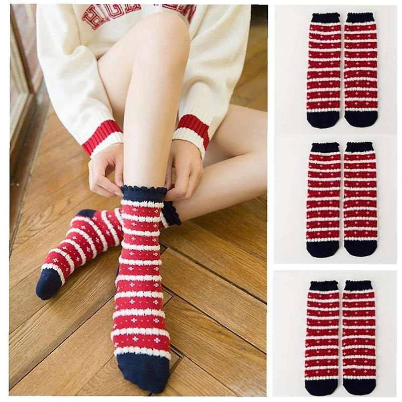 3 Pairs Floor Socks Coral Fleece Socks B