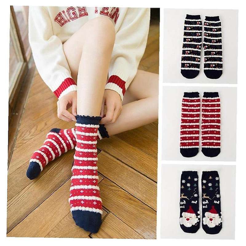 3 Pairs Floor Socks Coral Fleece Socks B