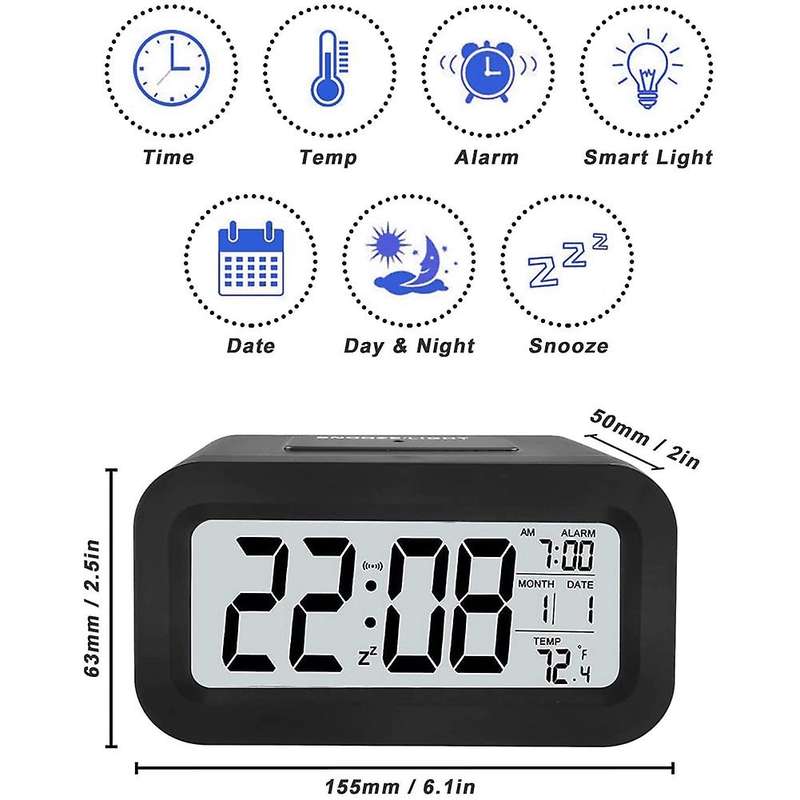 Rechargeable Alarm Clocks,digital Alarm Clocks,12/24hours Date Black