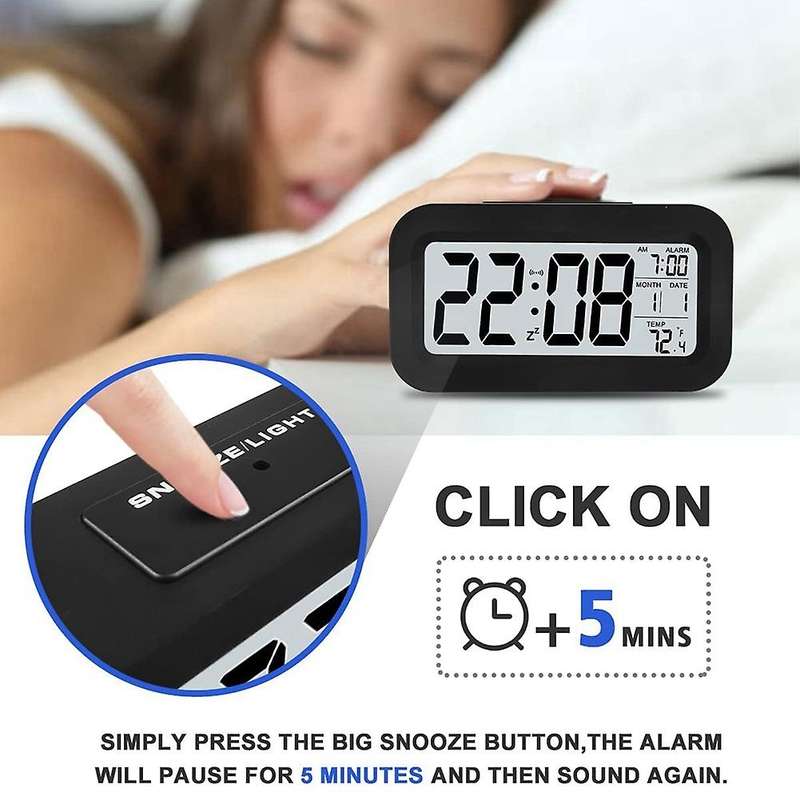 Rechargeable Alarm Clocks,digital Alarm Clocks,12/24hours Date Black