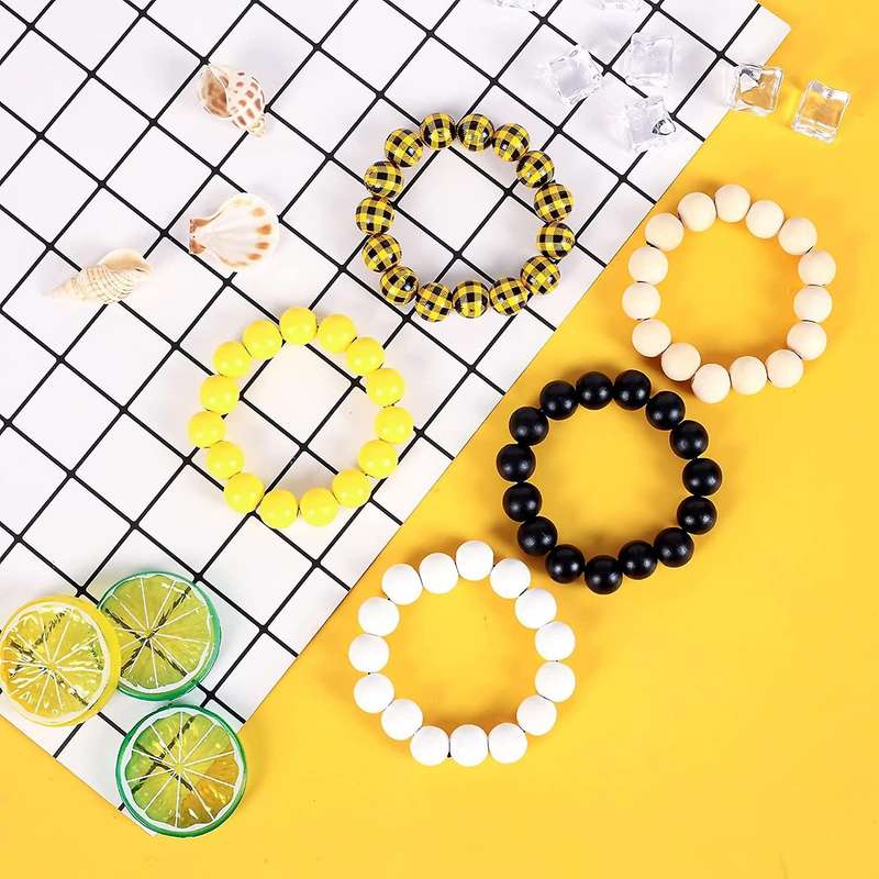 200 Pcs Wooden Beads with Hemp Rope for Fall Black Yellow Natural