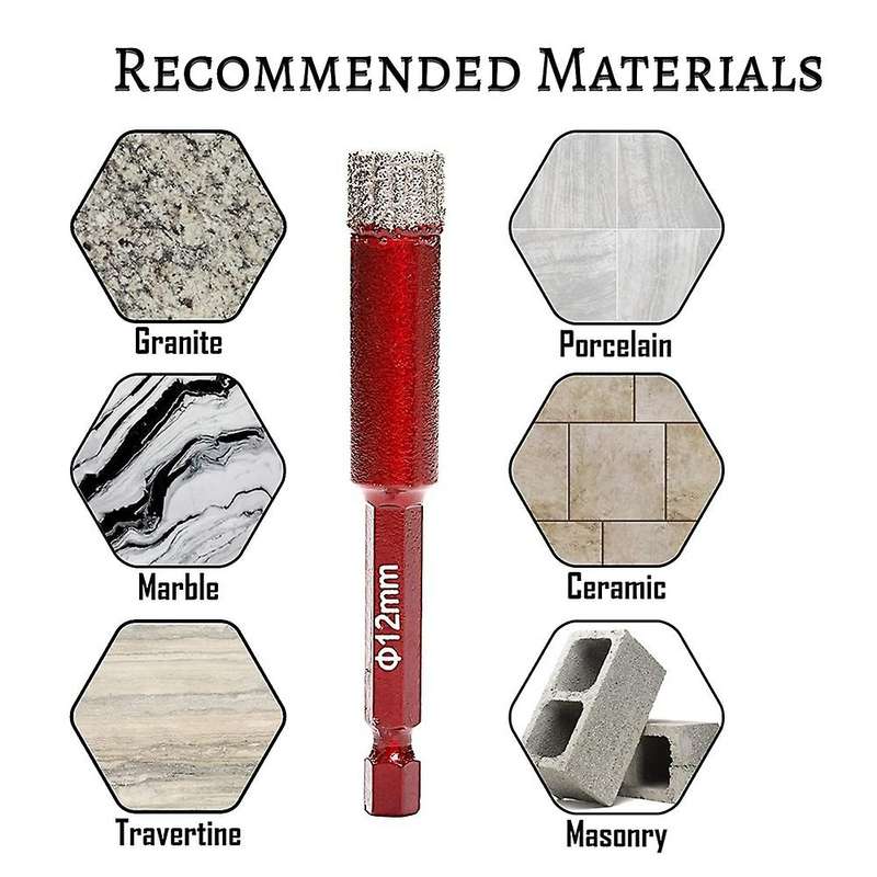 3pcs Dry Diamond Drill Bits for Ceramic Porcelain Granite Marble 12mm
