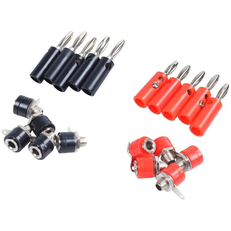10x Banana Plugs and 10x Banana Sockets (black/red) Jack Connectors