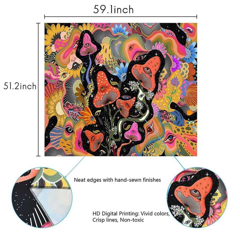Mushroom Tapestry Trippy Flowers Tapestry for Room(51.2 X 59.1inches)