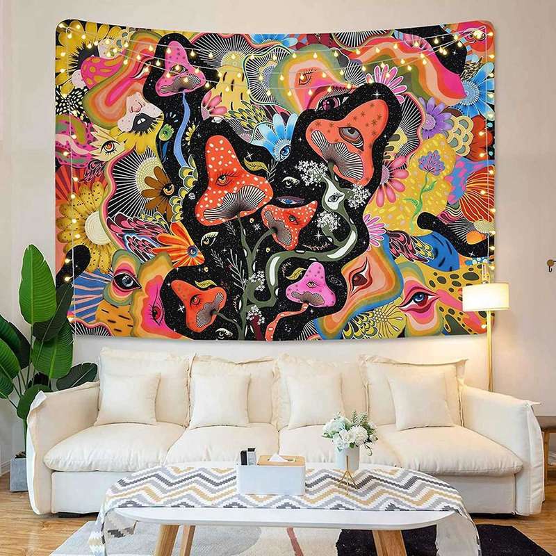 Mushroom Tapestry Trippy Flowers Tapestry for Room(51.2 X 59.1inches)