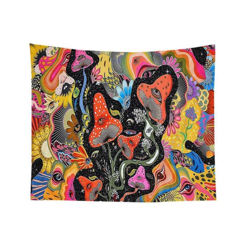 Mushroom Tapestry Trippy Flowers Tapestry for Room(51.2 X 59.1inches)