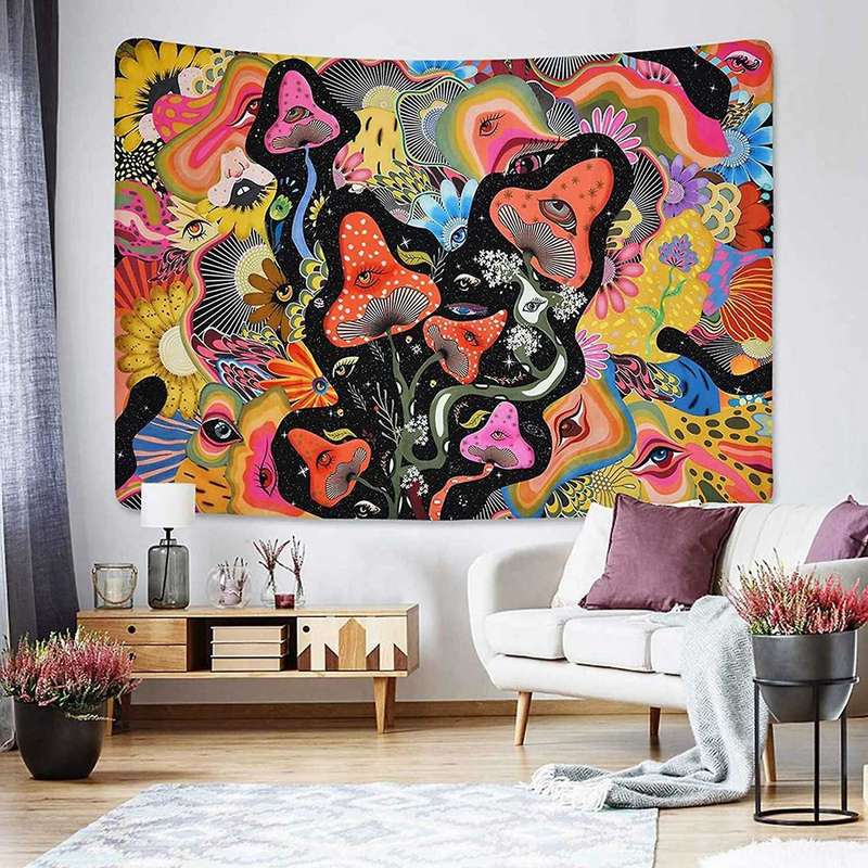 Mushroom Tapestry Trippy Flowers Tapestry for Room(51.2 X 59.1inches)