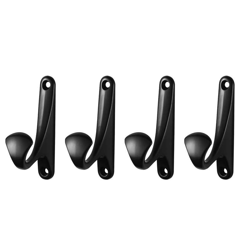 4pcs Single Hooks Retro Metal Robe Towel Coat Hanger Hook Door Black