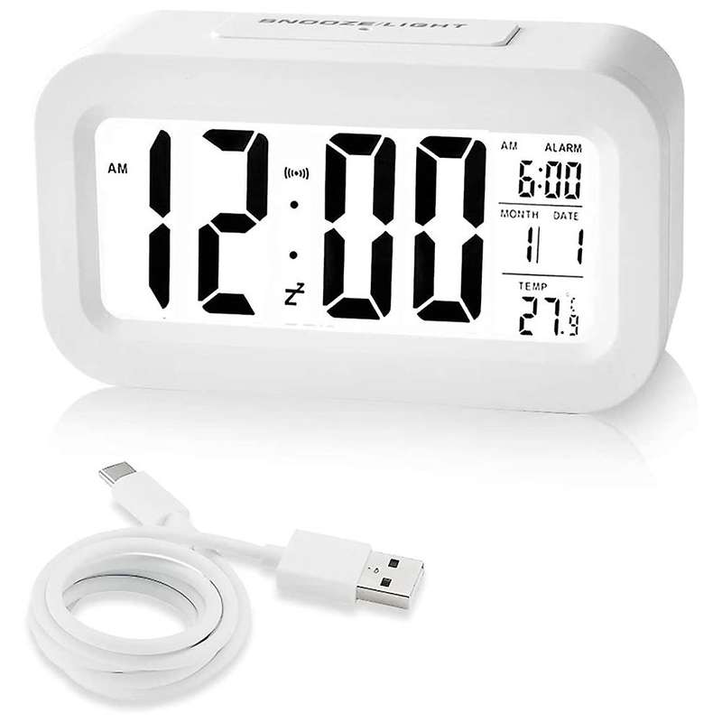 Rechargeable Alarm Clocks,digital Alarm Clocks,12/24hours Date White