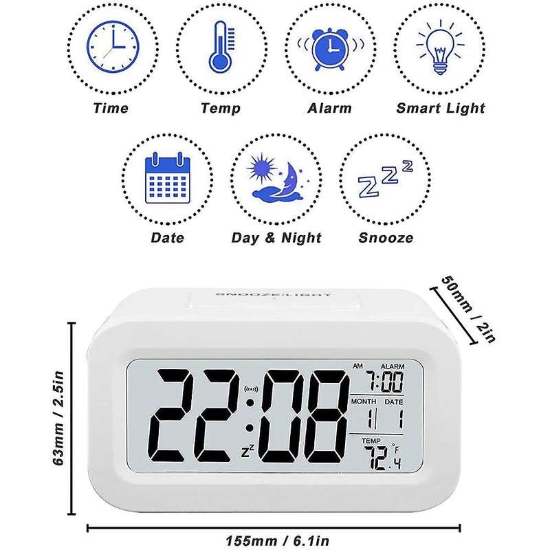 Rechargeable Alarm Clocks,digital Alarm Clocks,12/24hours Date White