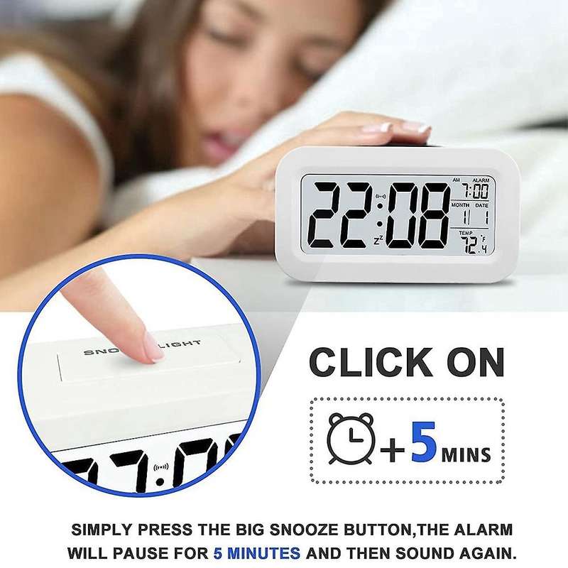 Rechargeable Alarm Clocks,digital Alarm Clocks,12/24hours Date White