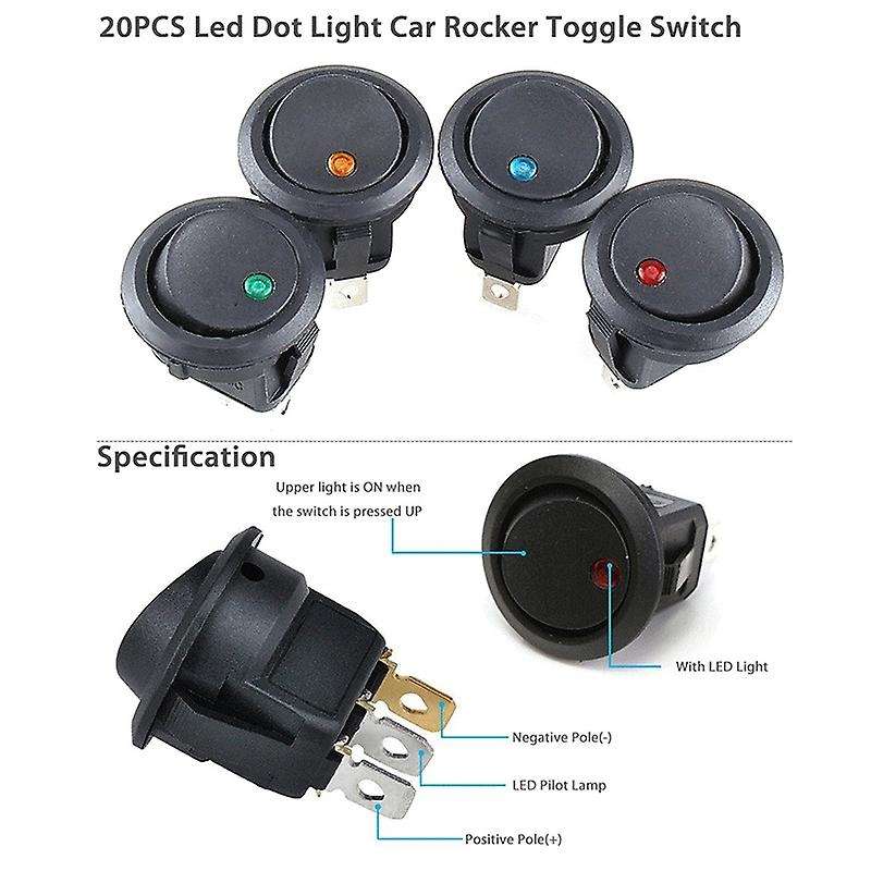 20pcs 12v Rocker Dot Led Light Round Toggle Switch for Car,rv, Marine