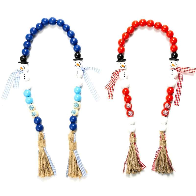 Christmas Diy Tassel Hemp Rope and Wooden Bead Garland -red+blue