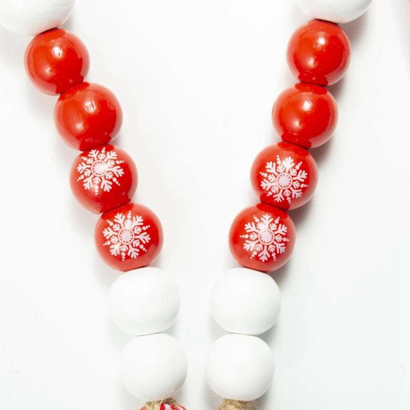 Christmas Diy Tassel Hemp Rope and Wooden Bead Garland -red+blue