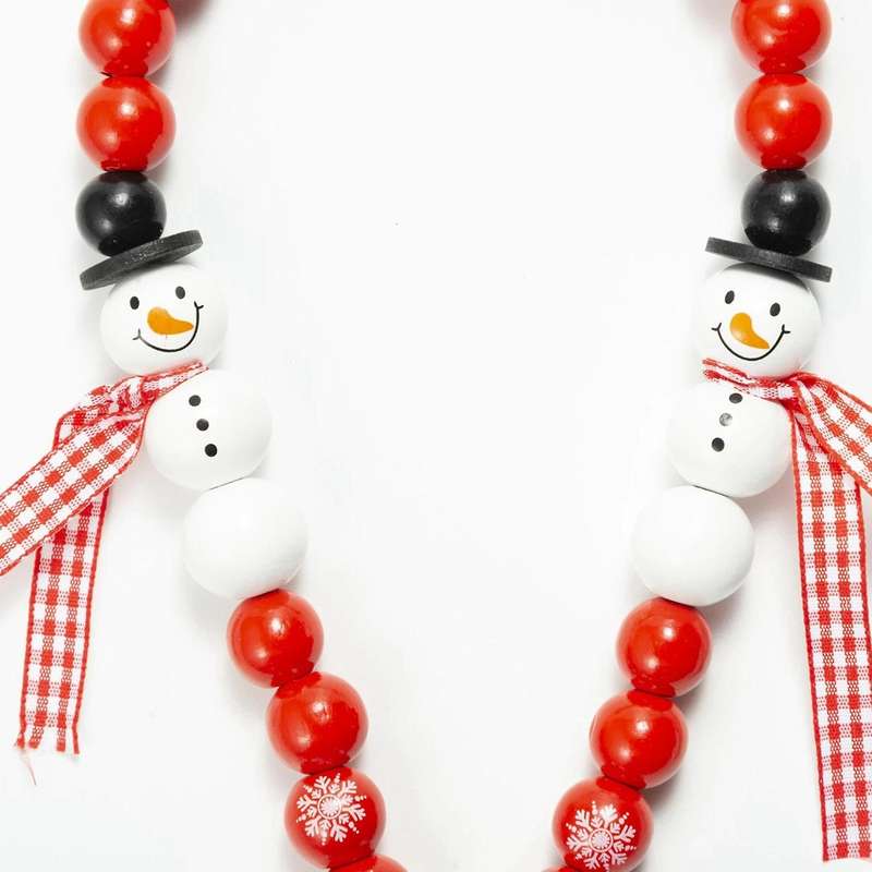Christmas Diy Tassel Hemp Rope and Wooden Bead Garland -red+blue