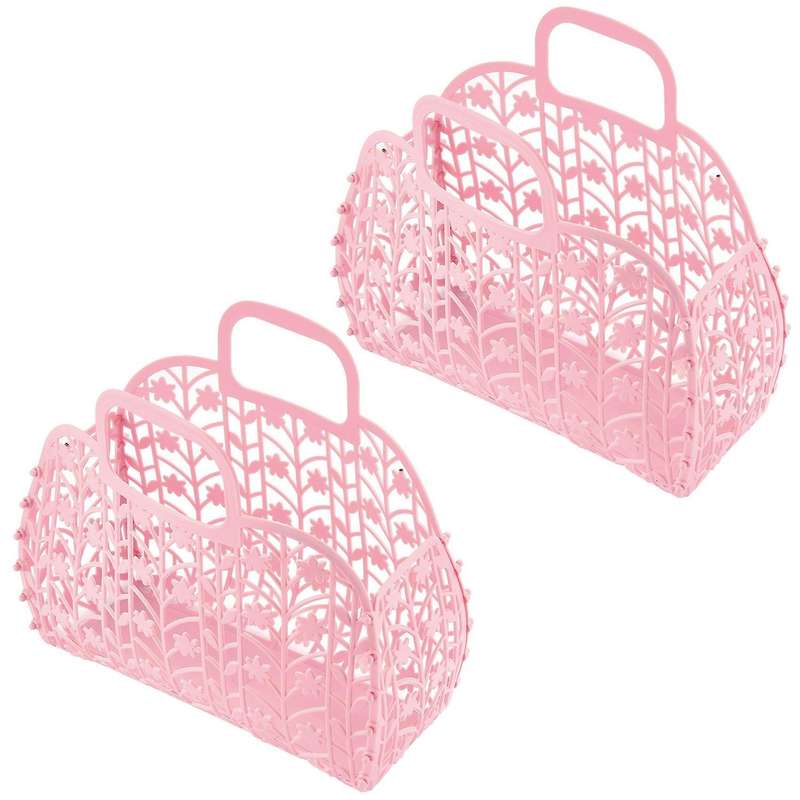 2x Bathroom Hollow Washing Storage Basket Shower Basket Plastic Pink