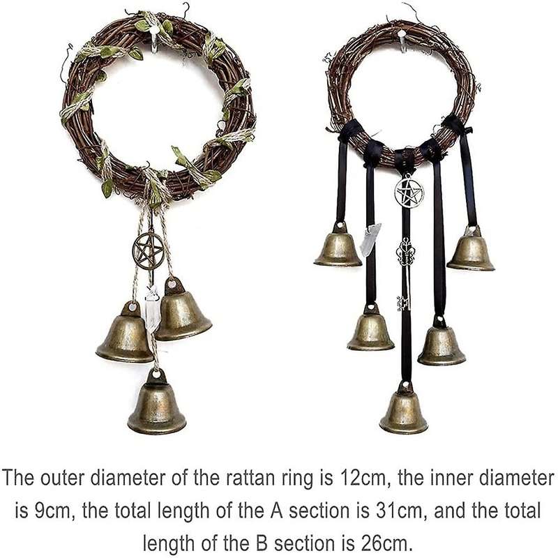 Witch Bells Wreath, 2 Pcs Wiccan Magic Wind Chimes for Home Decor