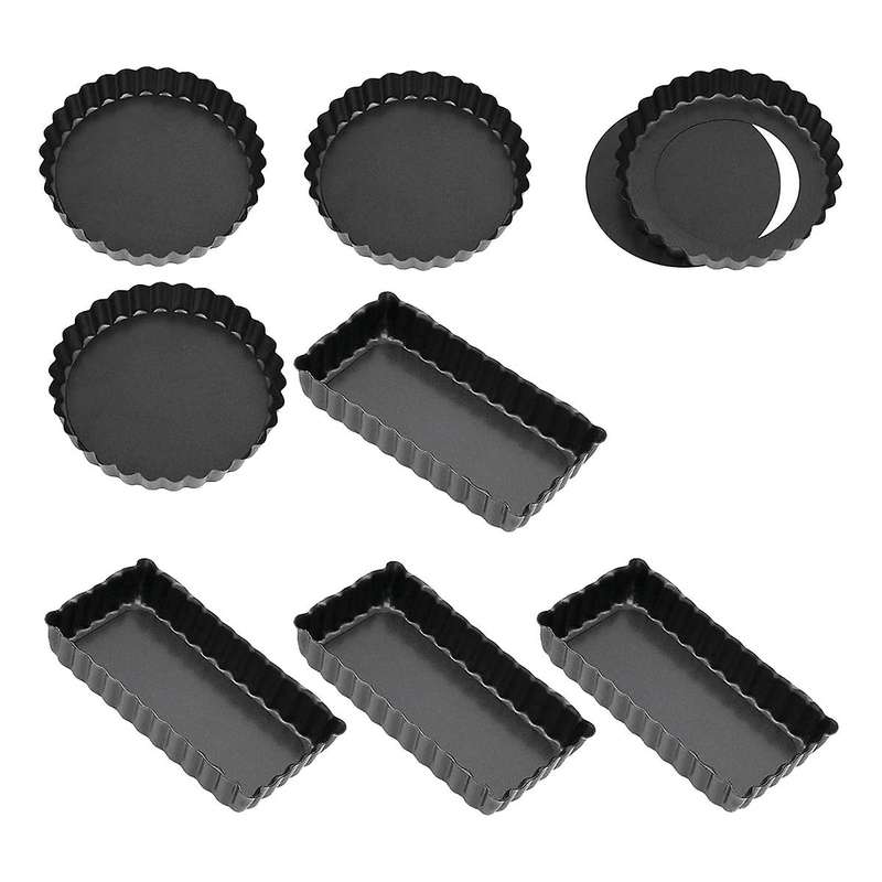 8 Pcs Non-stick Quiche Tart Pans(round&rectangle)with Bottom,for Cake