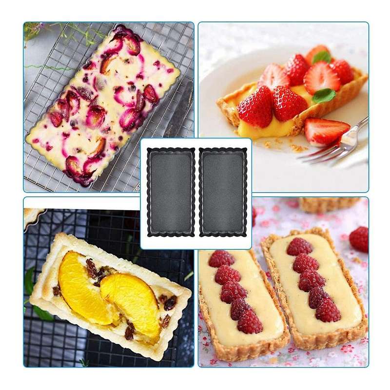 8 Pcs Non-stick Quiche Tart Pans(round&rectangle)with Bottom,for Cake