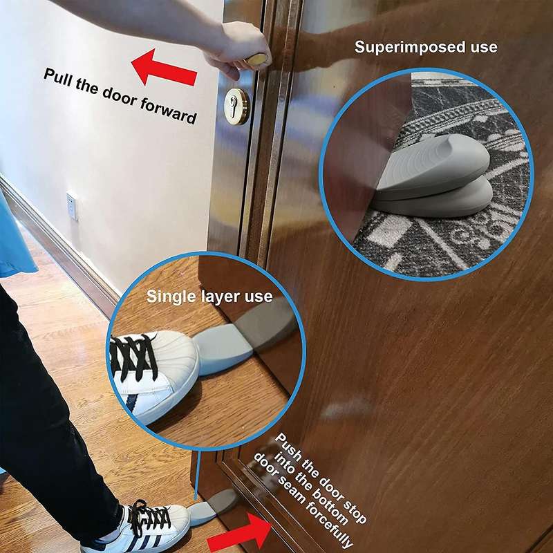 Rubber Door Stop, Door Wedge Stoppers, with Door Holder (3 Pack Gray)