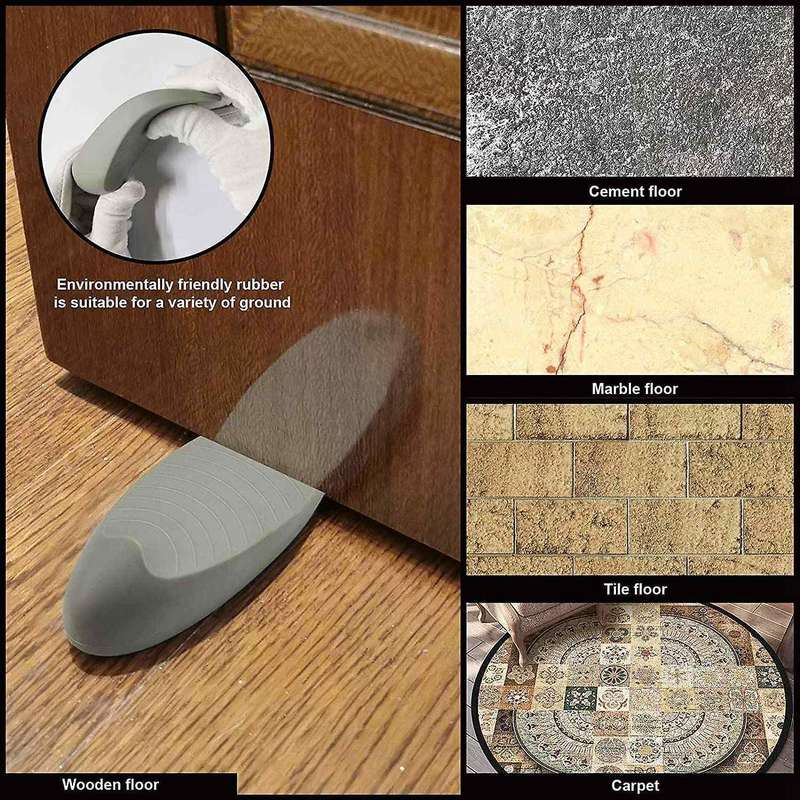 Rubber Door Stop, Door Wedge Stoppers, with Door Holder (3 Pack Gray)