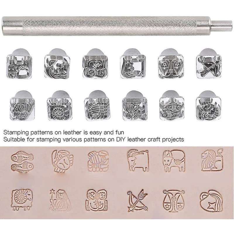 12pcs Punch Tool Twelve Constellations Pattern Diy Stamper+1pc Handle