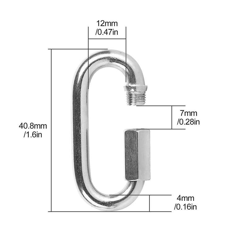 12pcs M4 Stainless Steel Chain Connector,for Carabiner, Load 500 Lb