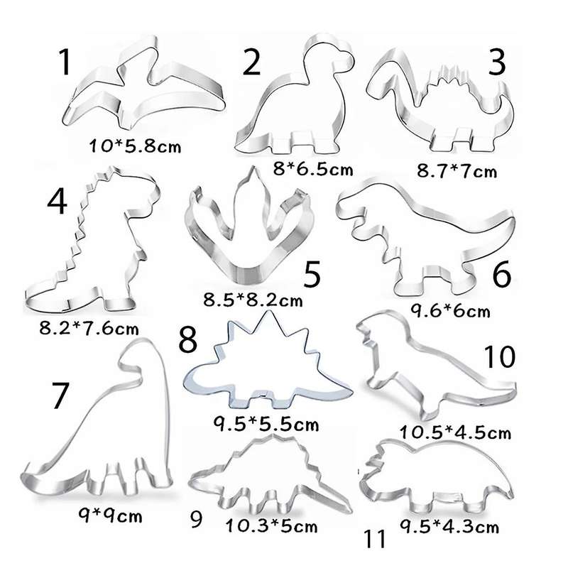 11pcs Cute Cartoon Dinosaur Cookie Cutter Mould Stainless Steel Molds